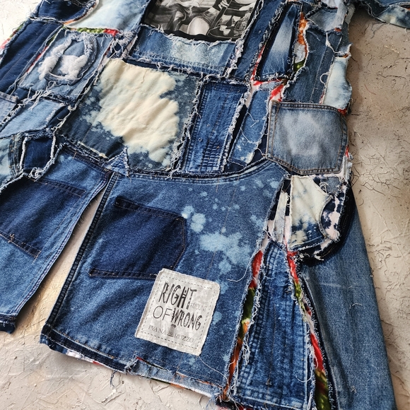 Bohemian Kimono Upcycled Vintage Denim Concept Tattoo Marilyn Monroe Patchwork - Picture 11 of 16
